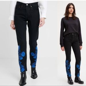 LEVI’S 501 Skinny High Rise Jeans Black Floral NWT